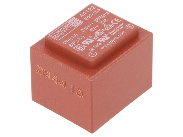 Transformator: ingegoten; 2VA; 230VAC; 9V; 222mA; PCB Transformator: ingegoten; 2VA; 230VAC; 9V; 222mA; PCB